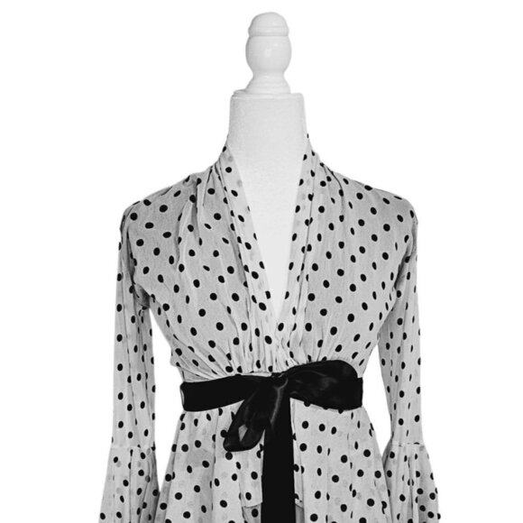 petit pois by Viviana G long sleeves black & white polka dot mini dress size S - Picture 8 of 10